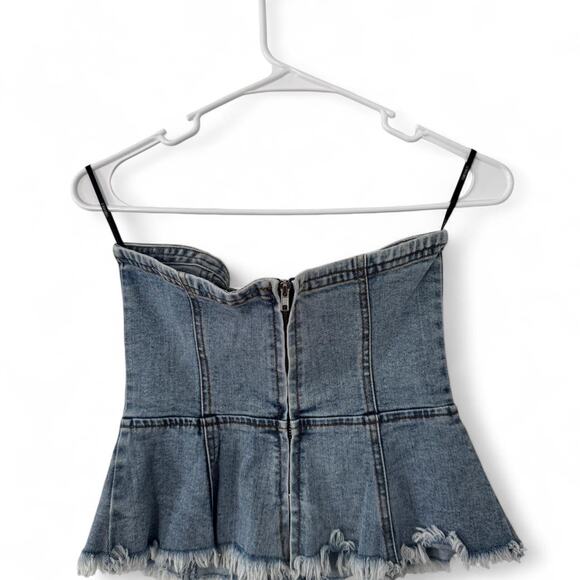 Forever 21 90s burnout grunge slinky flared lace-up corset denim top size S - Picture 3 of 3